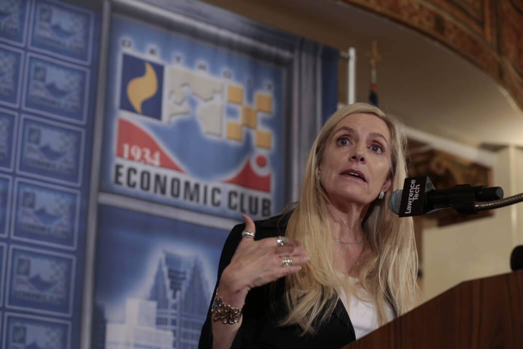 Lael Brainard, Ph.D., Federal Reserve Board Governor at the U.S. Federal Reserve System speaks at the Detroit Economic Club meeting held at the Masonic in Detroit, Michigan, on Wednesday, September 12, 2018. (Photo by Jeff Kowalsky, Detroit Economic Club)