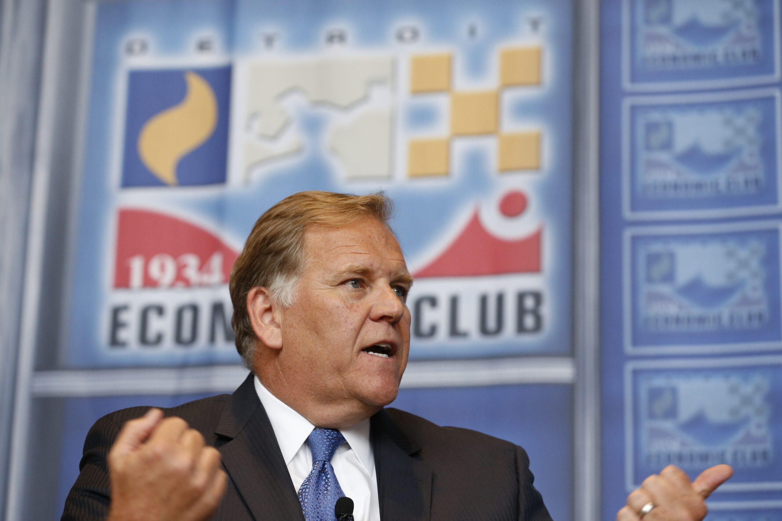 The Honorable Mike Rogers, Former Congressman & Current Host CNN’s Declassified, Director, IronNet Cybersecurity at the Detroit Economic Club Meeting held at Ford Field in Detroit, Michigan, on Wednesday, June 13, 2018. (Photo by Jeff Kowalsky, Detroit Economic Club)