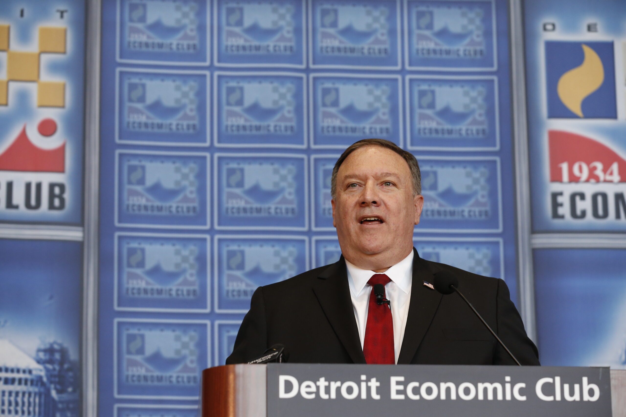 Mike Pompeo, Secretary of State of the United States of America addressees the Detroit Economic Club Meeting held at Ford Field in Detroit, Michigan, on Monday, June 18, 2018. (Photo by Jeff Kowalsky, Detroit Economic Club)